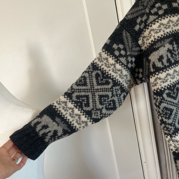 Eddie Bauer 100% Wool Sweater Vintage 1992 Fair Isle Moose Gray M Unisex NOVELTY - Picture 2 of 9